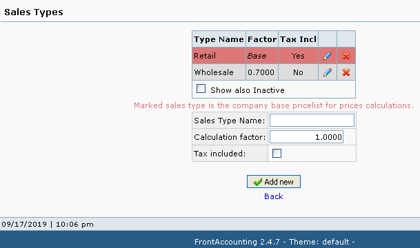 Bulk Program, Retail Default Category