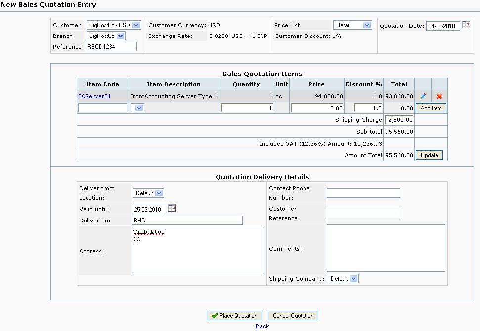 Frontaccounting Wiki Help Sales Quotation Entry