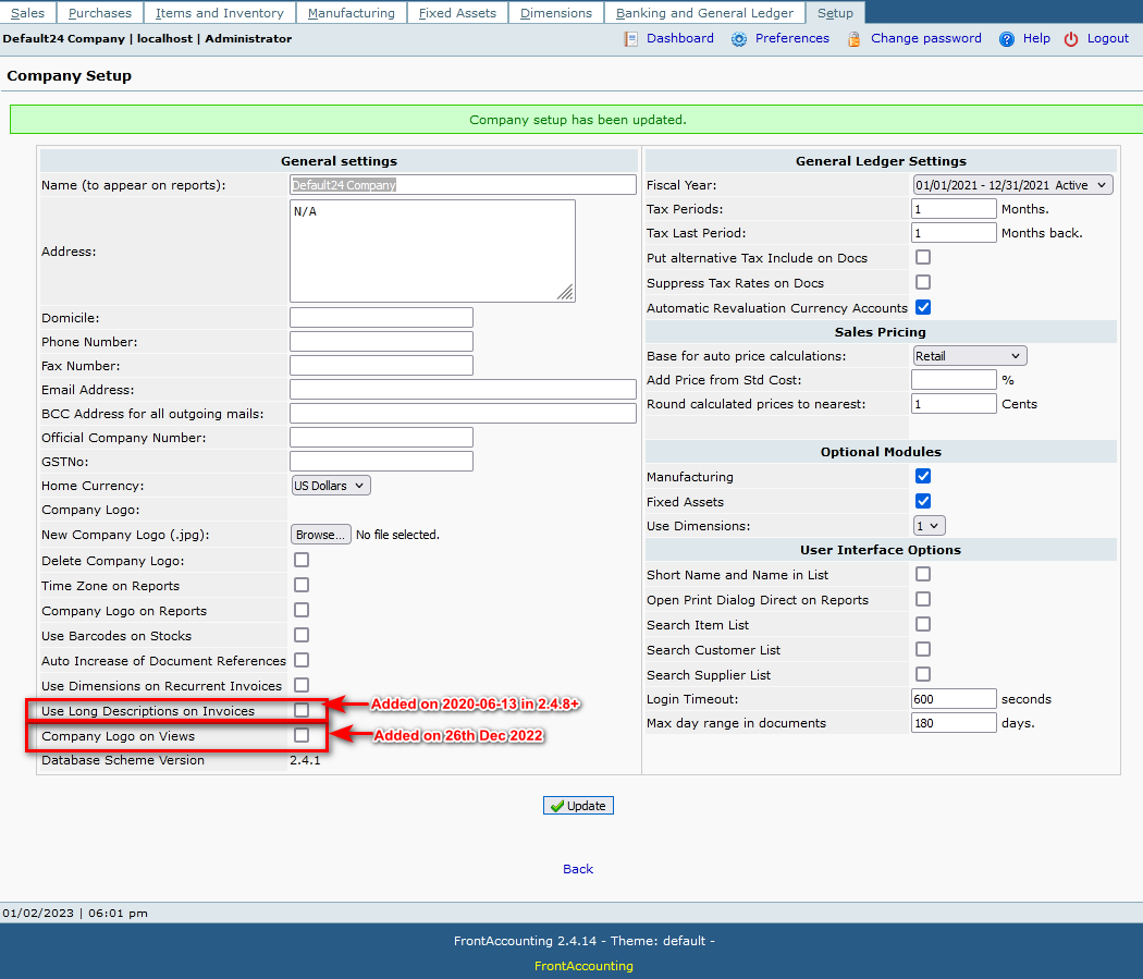 web accounting, company setup