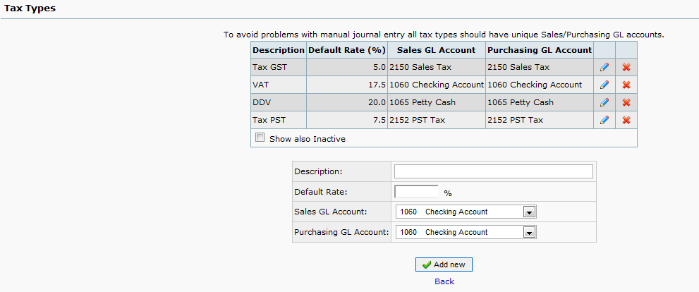 web accounting, tax setup